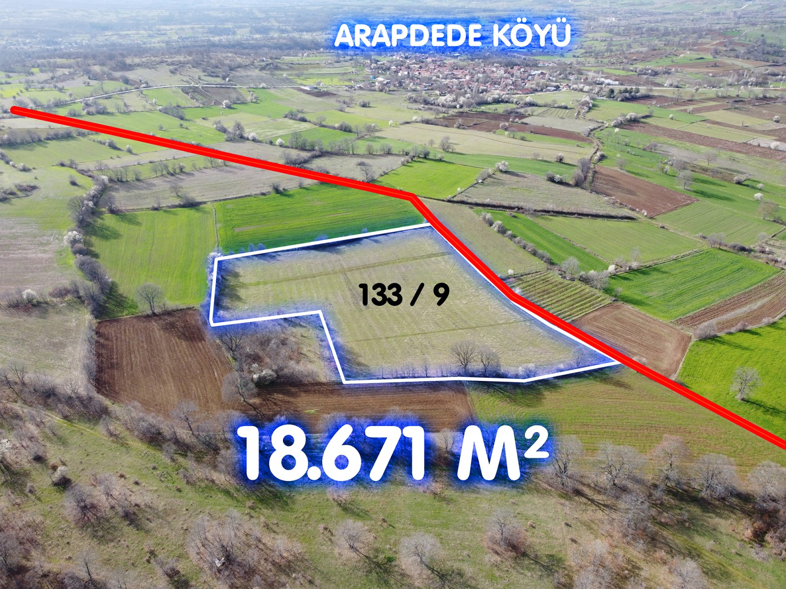 KURUOĞLU NDAN ARAPDEDE KÖYÜ 18.671 M2 SATILIK TARLA